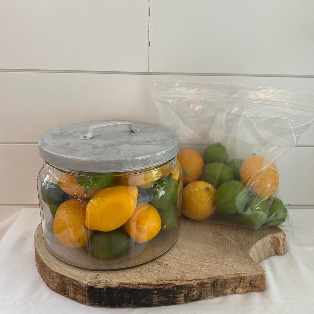 Large Glass Jar With Faux Lemons and Limes Cottagecore Farmhouse Kitchen Decor - Picture 2 of 9